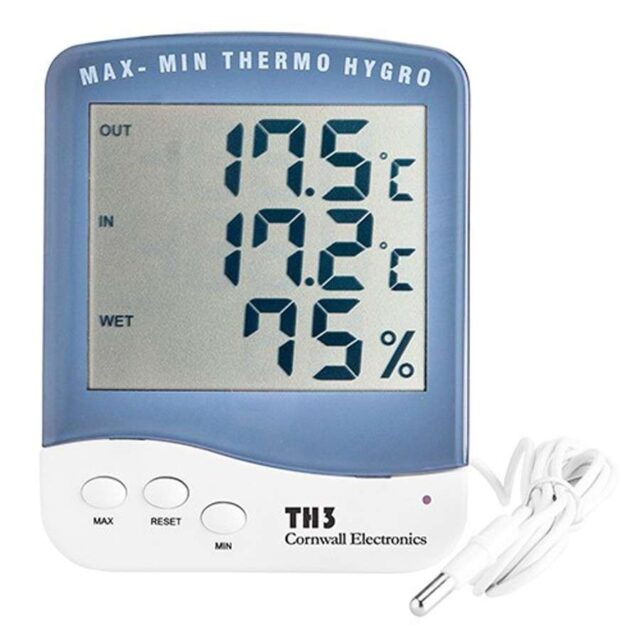 Termohigrómetro Pantalla Grande con Sonda Máx-Mín Cornwall Electronics