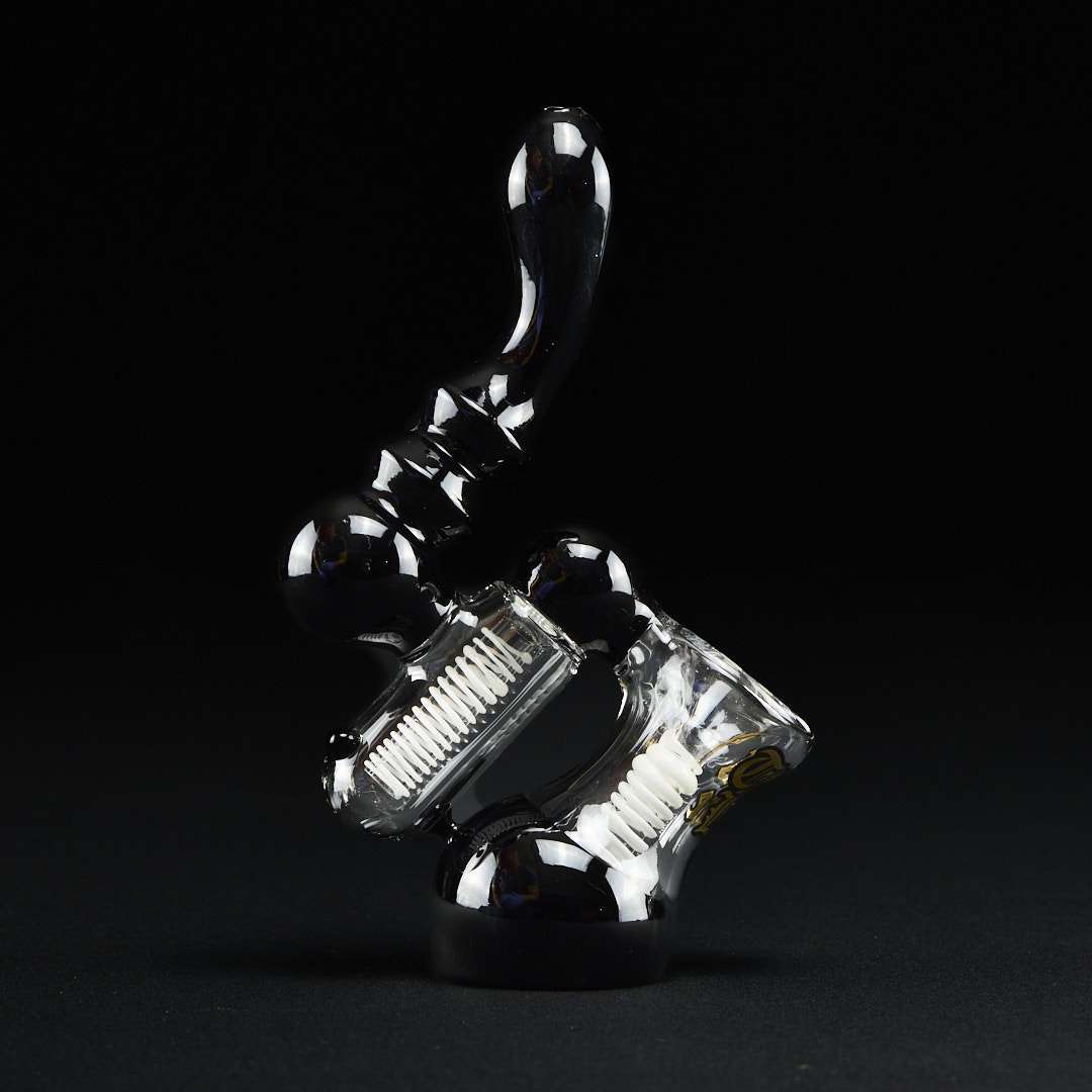 Bong Bubbler 17cm Saxo negro con espiral blanca