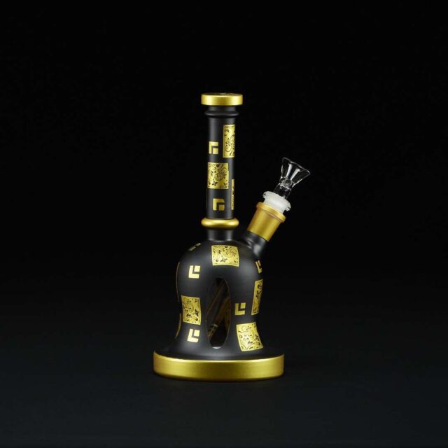 Bong cristal 22cm Deco negro con cuadrados oro