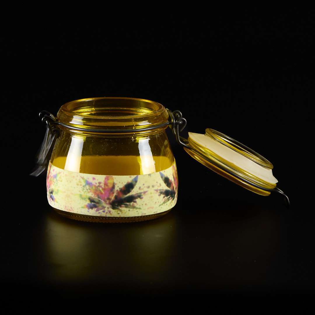 Bote de cristal con cierre metálico Glow in the dark(7 x 7,5cm) - Amarillo