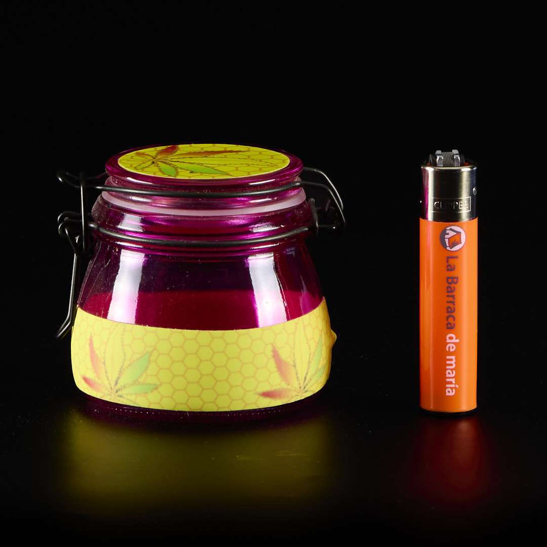 Bote de cristal con cierre metálico Glow in the dark (7 x 7,5cm) - Rojo panal