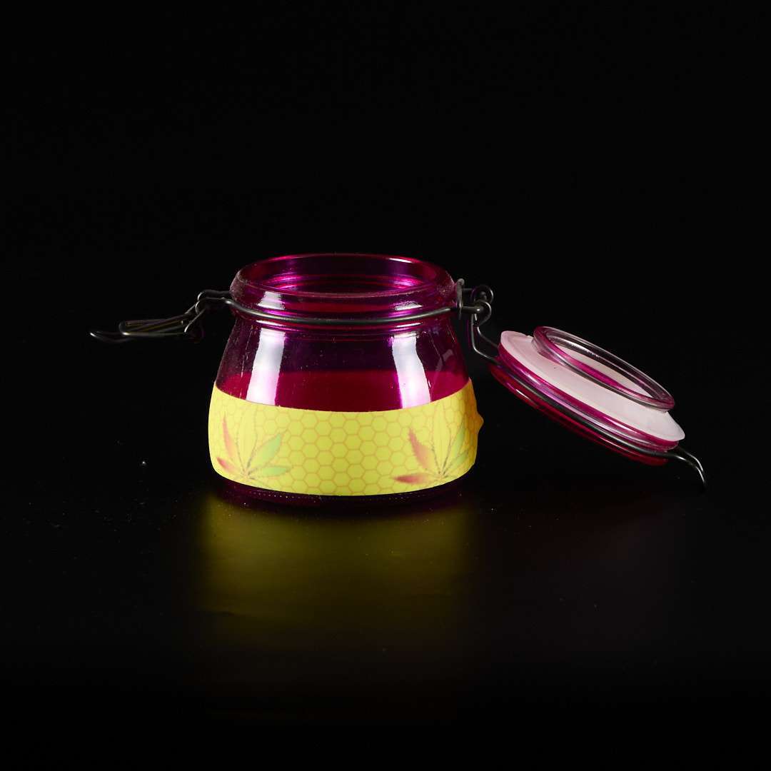 Bote de cristal con cierre metálico Glow in the dark (7 x 7,5cm) - Rojo panal