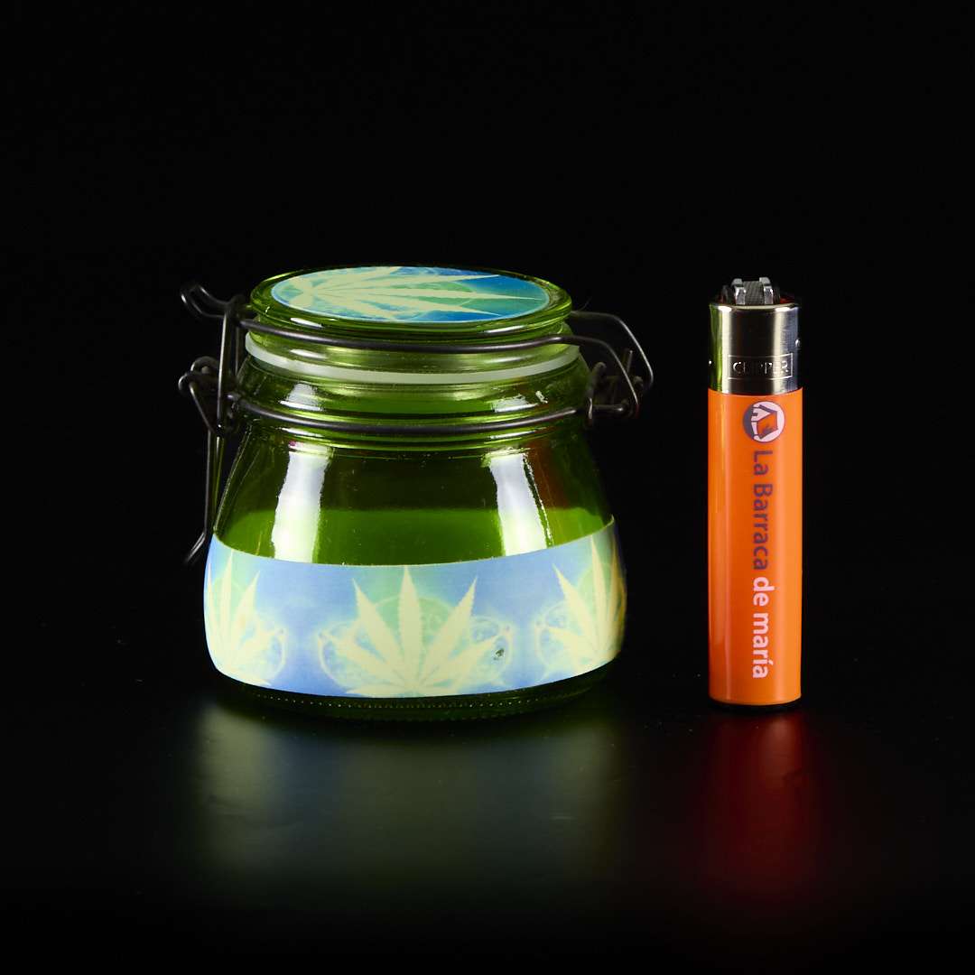 Bote de cristal (7 x 7,5cm) con cierre metálico Glow in the dark - Verde