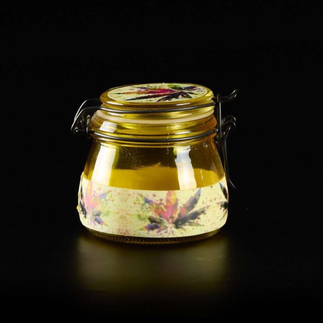 Bote de cristal con cierre metálico Glow in the dark(7 x 7,5cm) - Amarillo