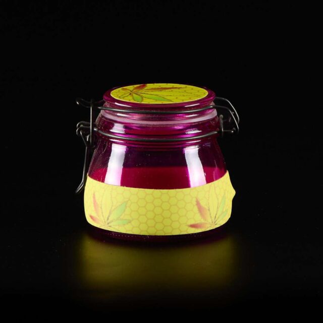 Bote de cristal con cierre metálico Glow in the dark (7 x 7,5cm) - Rojo panal