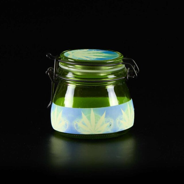 Bote de cristal (7 x 7,5cm) con cierre metálico Glow in the dark - Verde