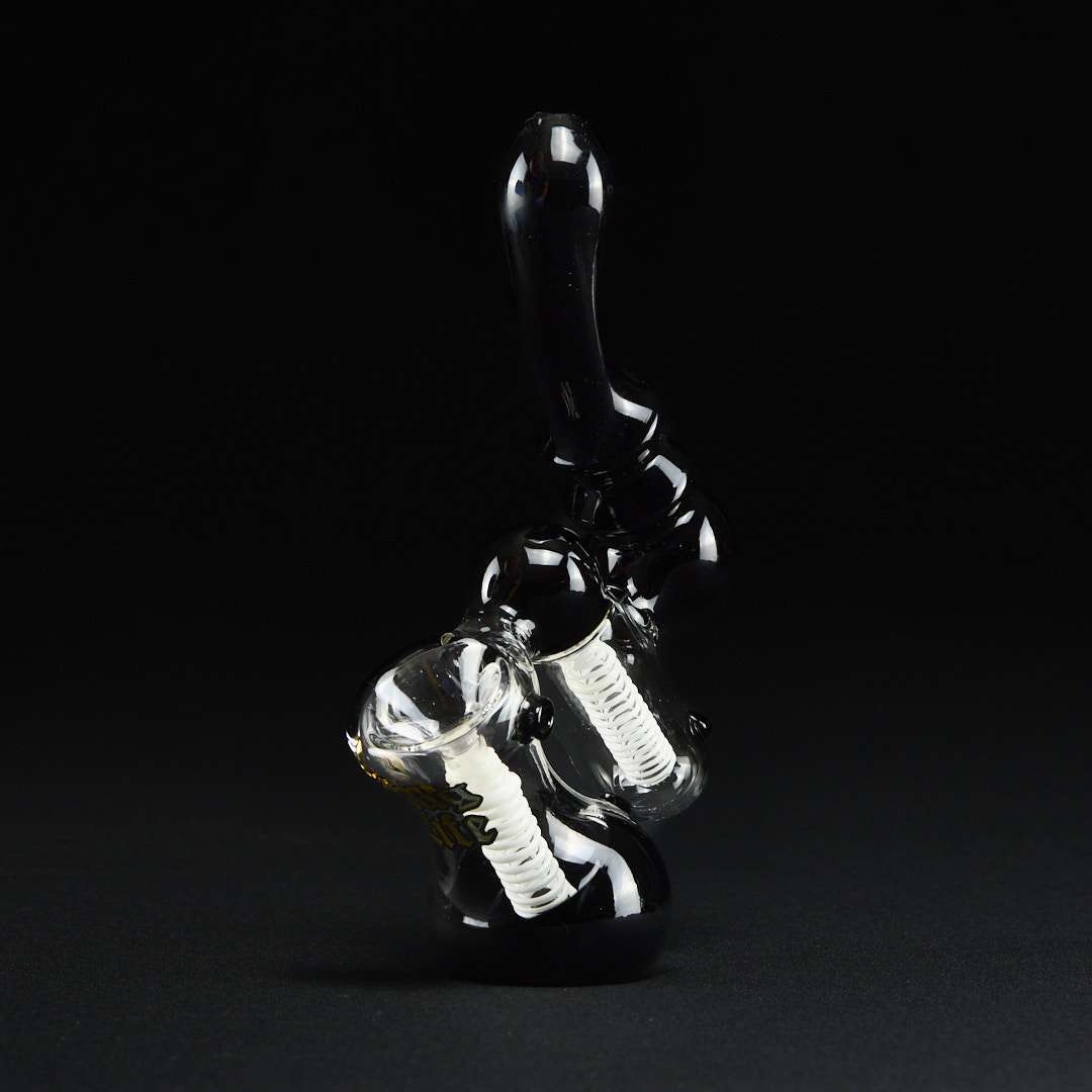 Bong Bubbler 17cm Saxo negro con espiral blanca - Imagen 2