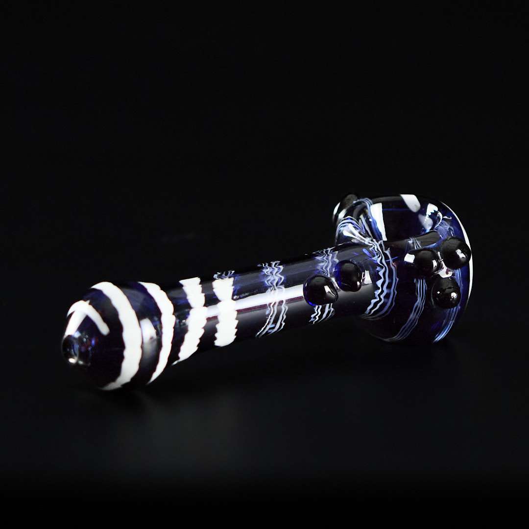 Pipa de cristal americana 14cm Negra espiral blanca y con puntos