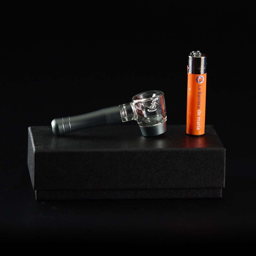 Pipa de cristal y metal 10cm Martillo con cazoleta de cristal