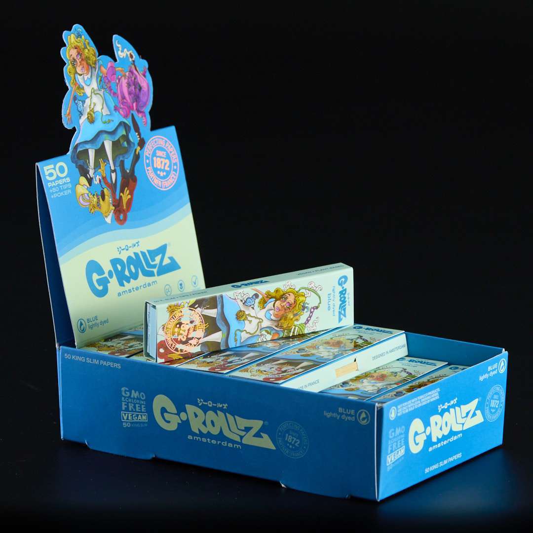 Papel + Boquillas + Poker Grollz King Size con cierre magnético Azul 24u