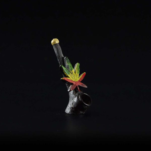 Pipa de madera y resina 12cm Hoja rasta en pie