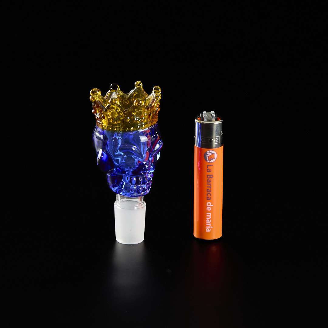 Cazoleta de Cristal Calavera con Corona 18mm Azul